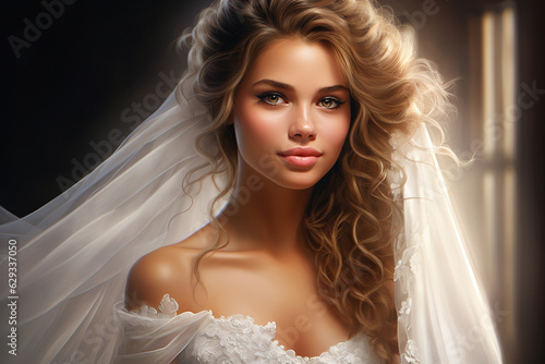 happy, smiling, incredible, unbelievable, fabulous, cheerful, beautiful, pretty, cute, lovely, nice bride in a wedding dress. Young girl. woman, lady at a wedding, veil, hairstyle, makeup.