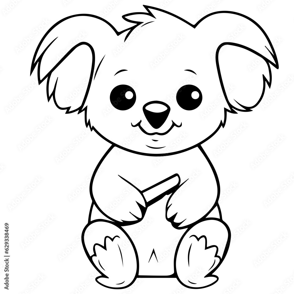 Cute Australian Koala Bear, Black and white outline illustration Cute Australian Koala Bear, Black and white outline illustration