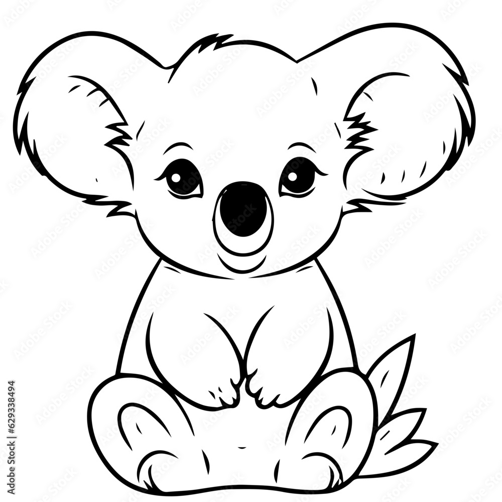 Fototapeta premium Cute Australian Koala Bear, Black and white outline illustration