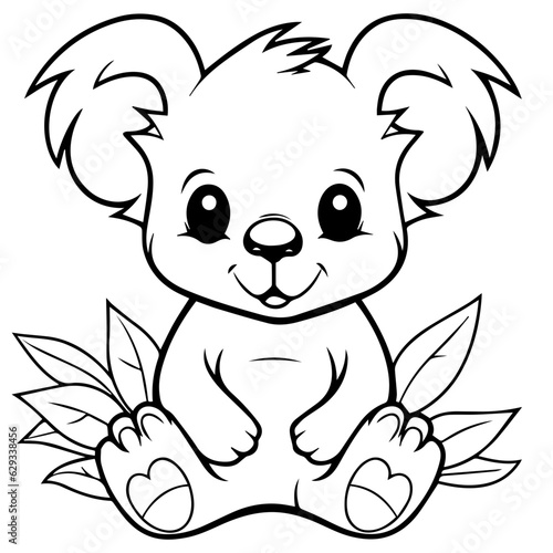 Cute Australian Koala Bear  Black and white outline illustration