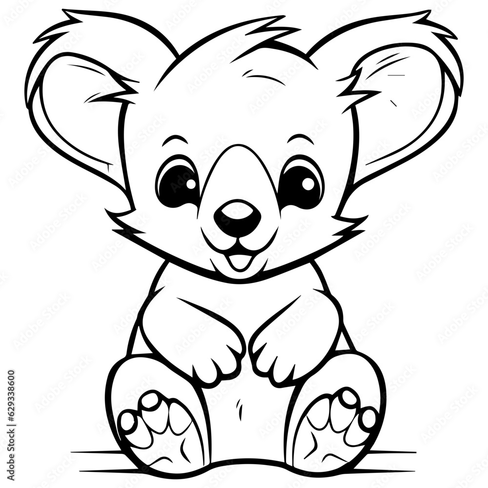 Cute Australian Koala Bear, Black and white outline illustration Cute Australian Koala Bear, Black and white outline illustration
