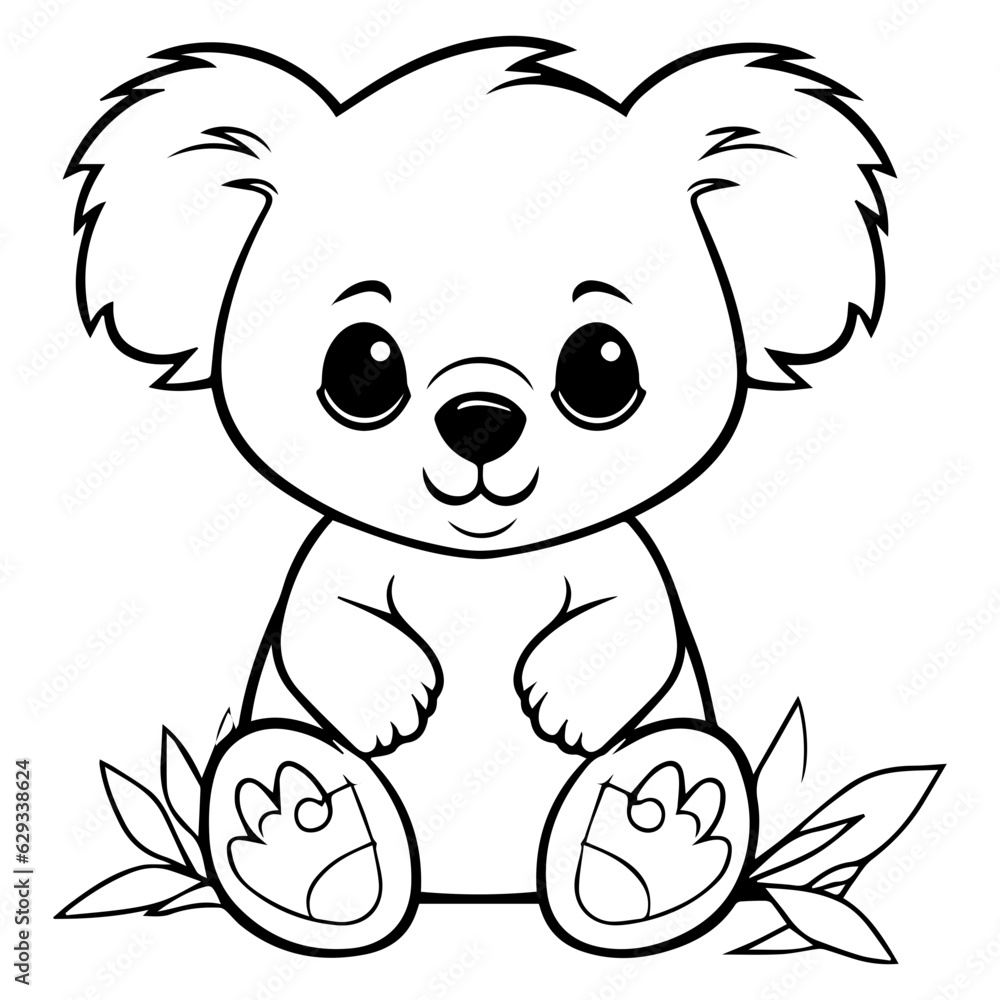 Cute Australian Koala Bear, Black and white outline illustration Cute Australian Koala Bear, Black and white outline illustration