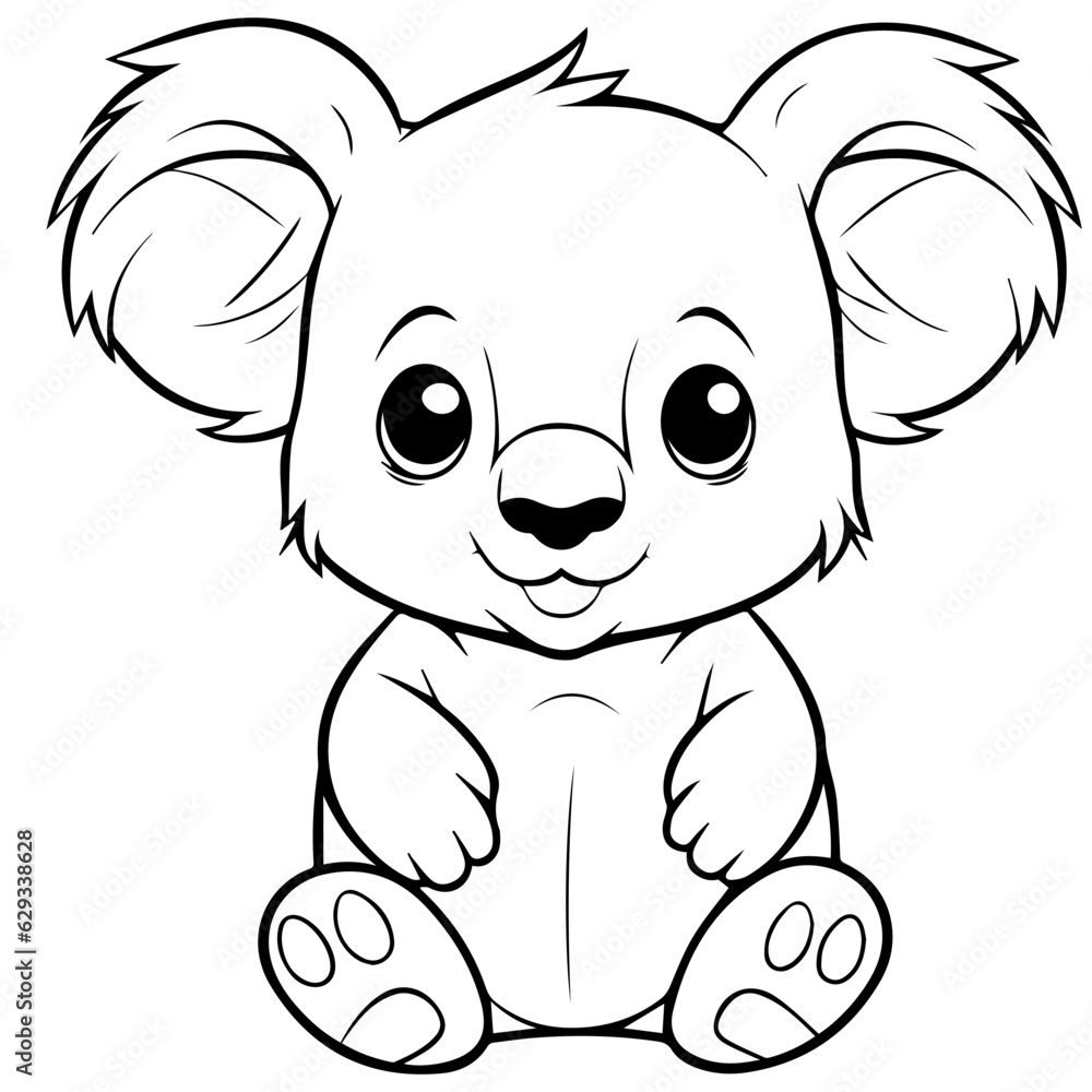 Obraz premium Cute Australian Koala Bear, Black and white outline illustration