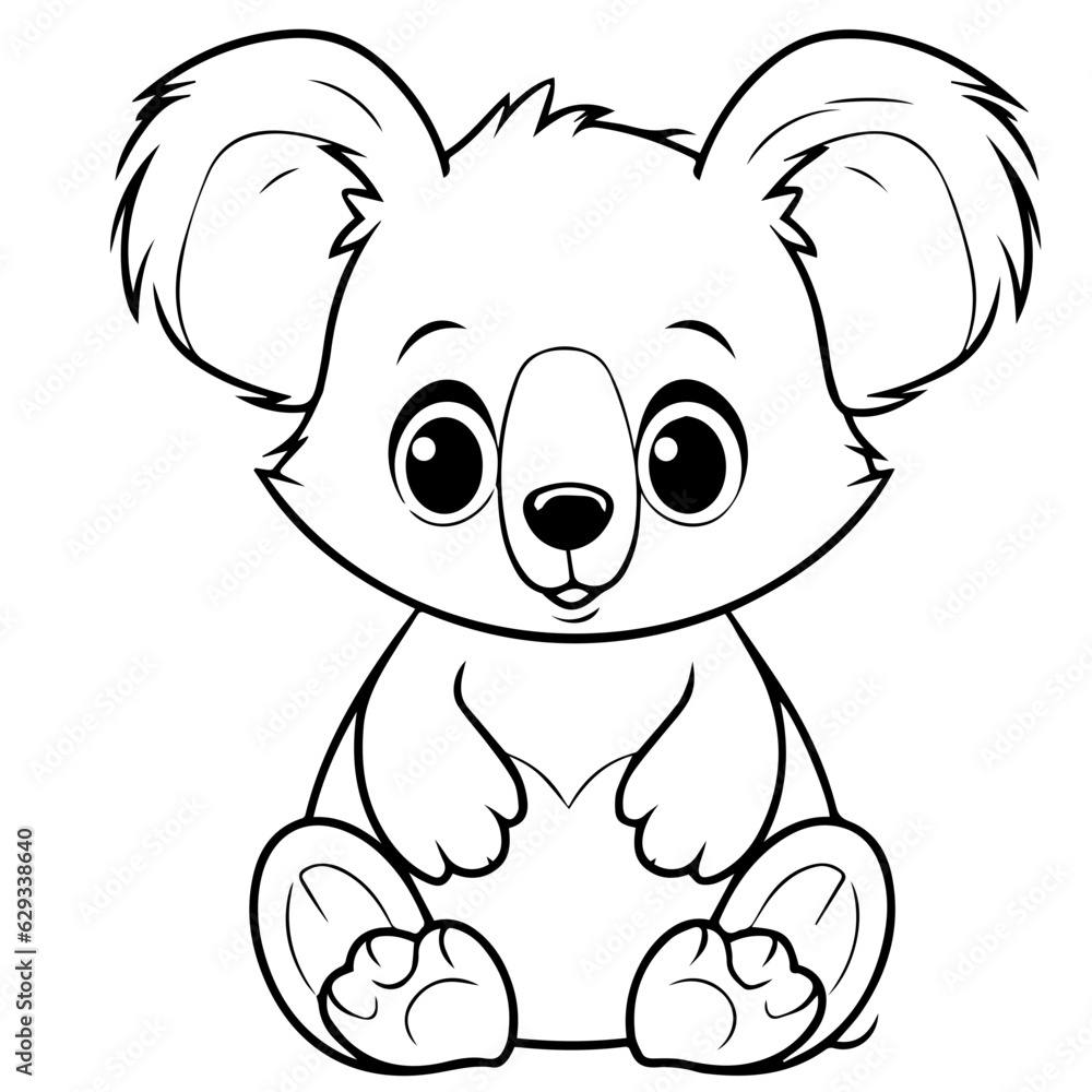 Cute Australian Koala Bear, Black and white outline illustration Cute Australian Koala Bear, Black and white outline illustration