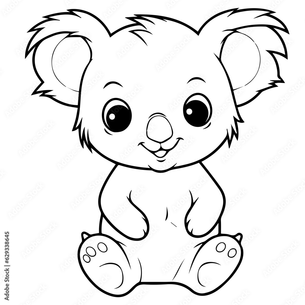 Fototapeta premium Cute Australian Koala Bear, Black and white outline illustration