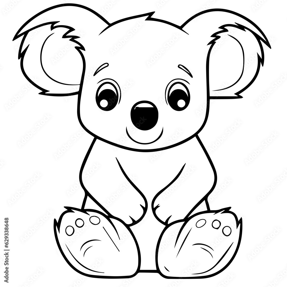 Obraz premium Cute Australian Koala Bear, Black and white outline illustration
