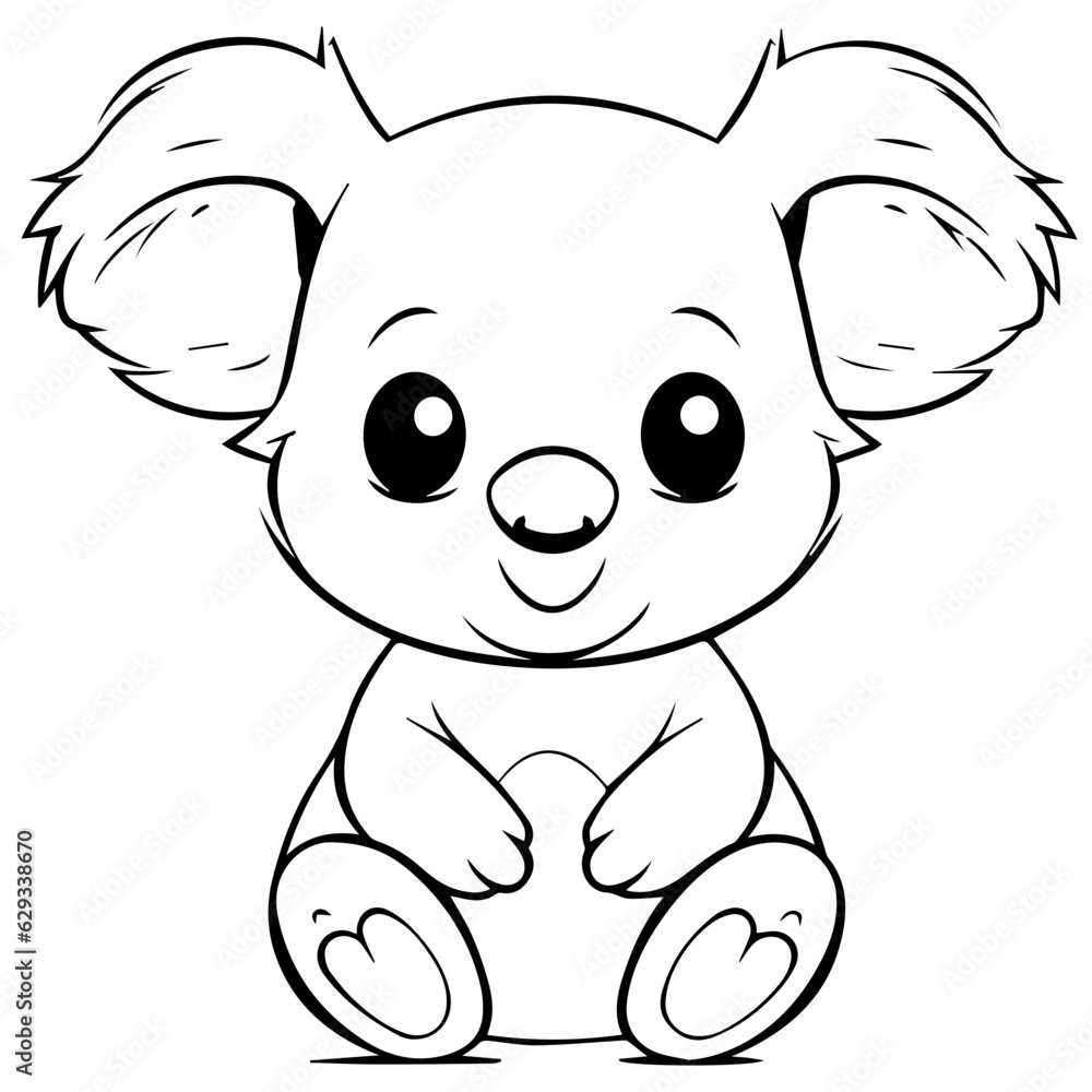 Obraz premium Cute Australian Koala Bear, Black and white outline illustration