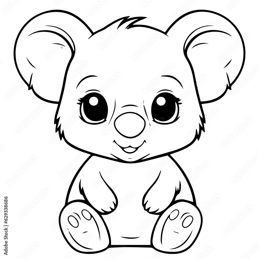 Cute Australian Koala Bear, Black and white outline illustration Cute Australian Koala Bear, Black and white outline illustration