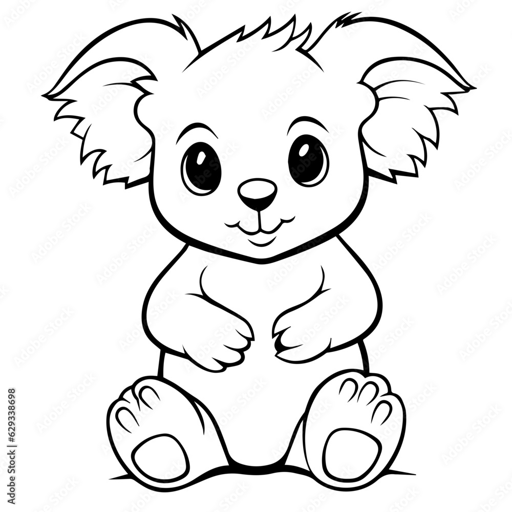 Cute Australian Koala Bear, Black and white outline illustration Cute Australian Koala Bear, Black and white outline illustration