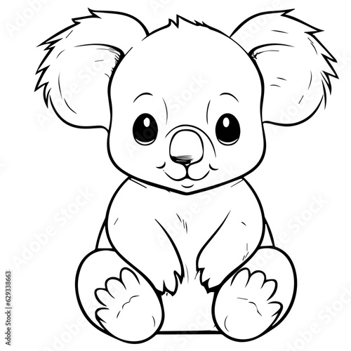 Cute Australian Koala Bear, Black and white outline illustration