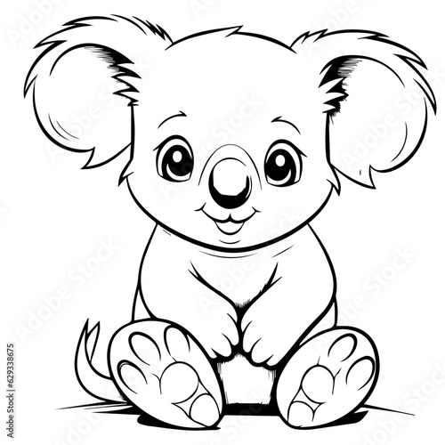 Canvas Print Cute Australian Koala Bear, Black and white outline illustration