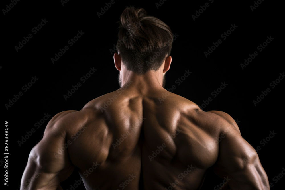 Muscular Man From Back on Black Background Muscular Man From Back on Black Background