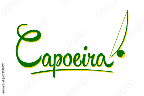 Capoeira Brazilian martial art with Berimbau instrument lettering design