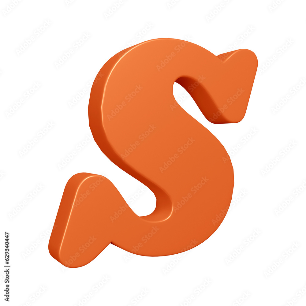 3D orange alphabet letter s for education and text concept 3D orange alphabet letter s for education and text concept