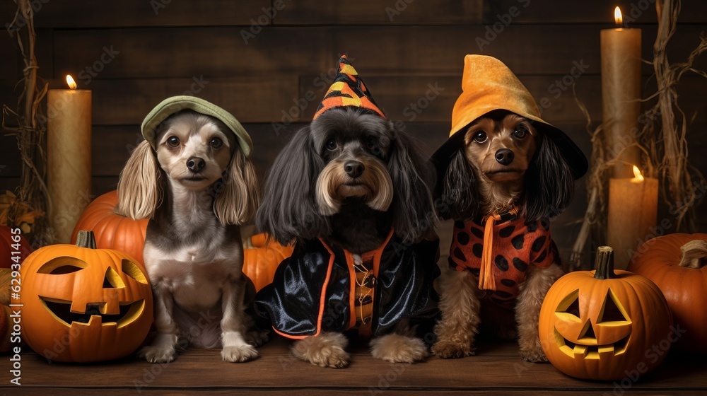 Dogs in Halloween costumes