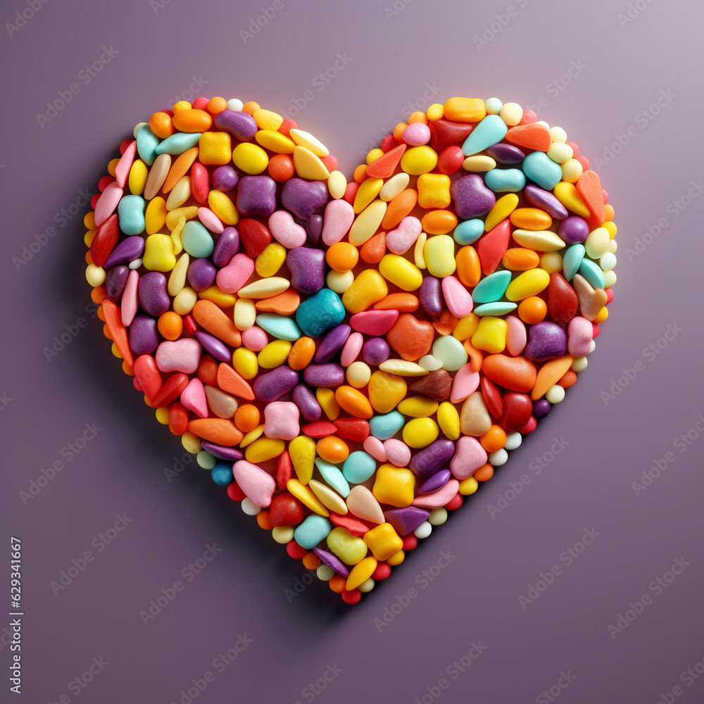 Heart. Bright multicolored sweets laid out in the shape of a heart. AI Generated Heart. Bright multicolored sweets laid out in the shape of a heart. AI Generated