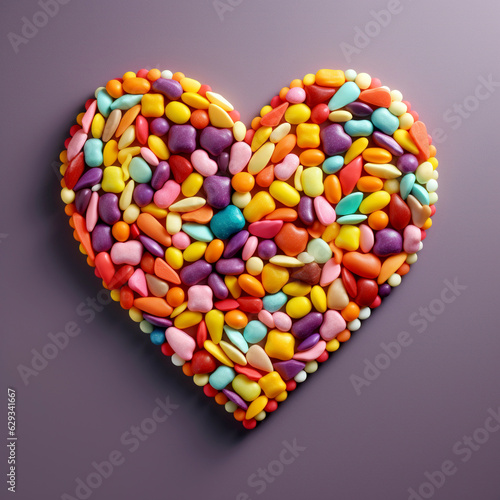 Heart. Bright multicolored sweets laid out in the shape of a heart. AI Generated