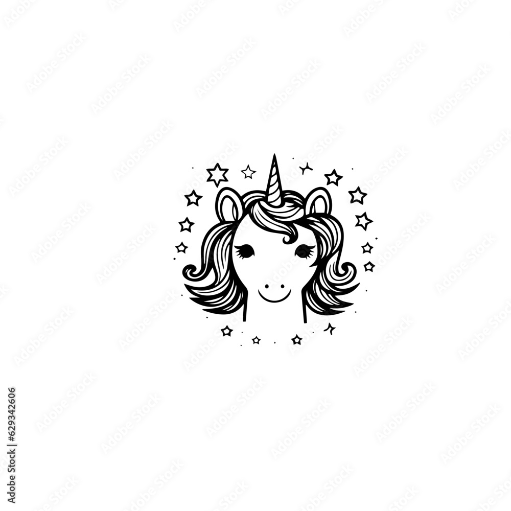 Cute cartoon unicorn. Black and white vector illustration Cute cartoon unicorn. Black and white vector illustration