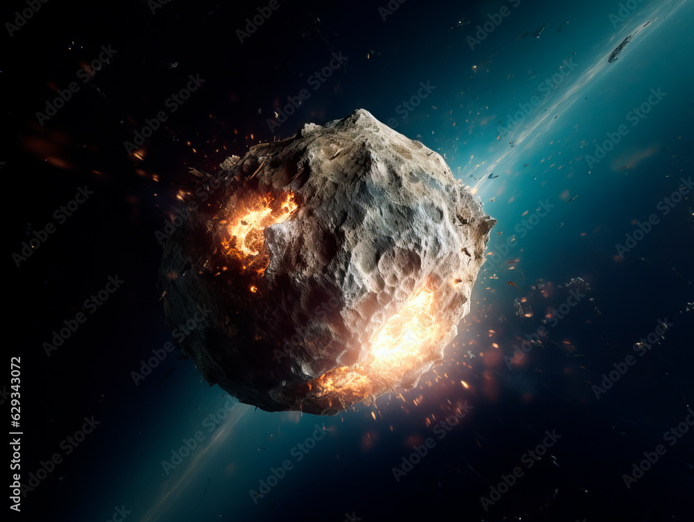 Naklejka premium Asteroid in space surrounded by stars and galaxies. Generative AI