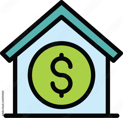 Charity money house icon outline vector. Financial help. Investor volunteer color flat