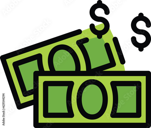 Money cash investor icon outline vector. People volunteer. Social support color flat