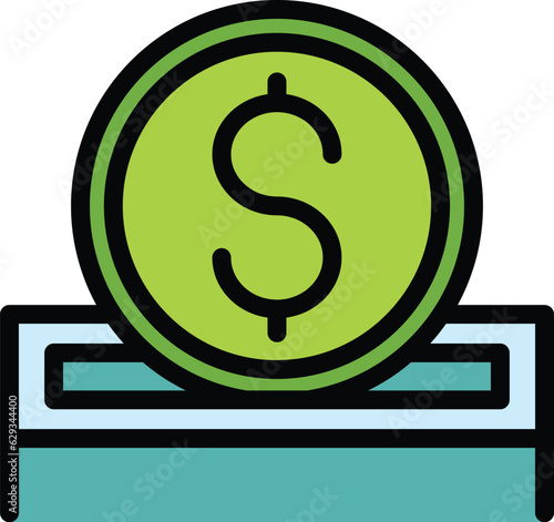 Dollar coin help icon outline vector. People investor. Social money color flat