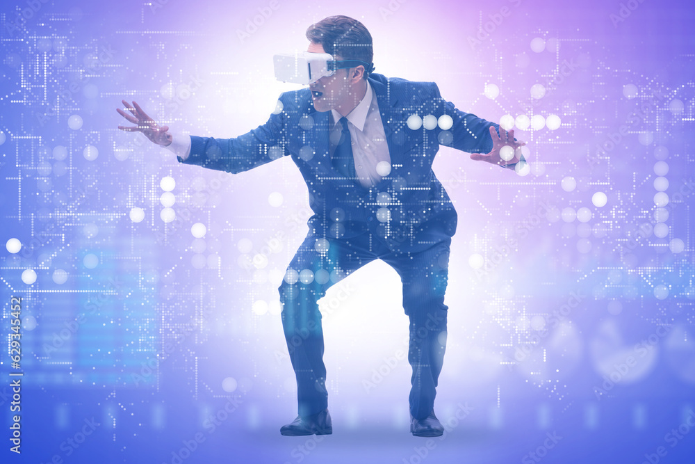 Naklejka premium Virtual reality concept with man and VR goggles