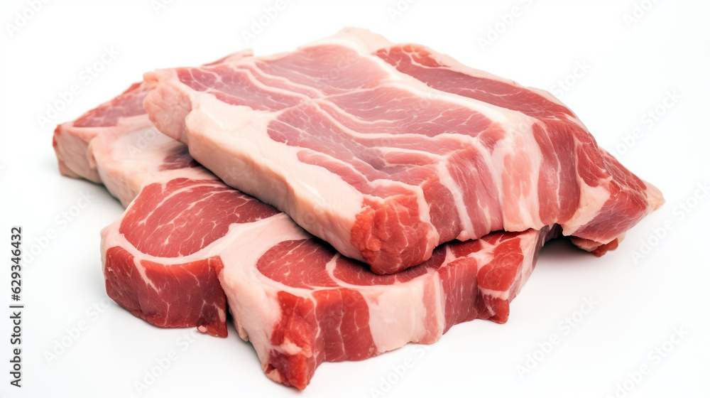 raw pork chops on a white background close-up. Generative Ai. 