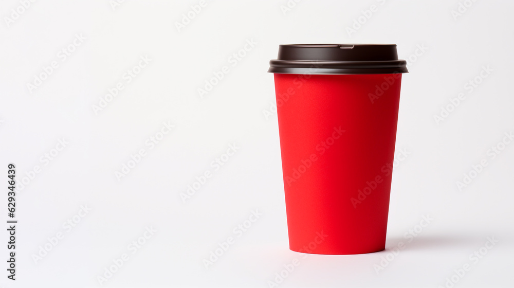 red plastic cup on a white background with empty space for inserts. Generative Ai. red plastic cup on a white background with empty space for inserts. Generative Ai.