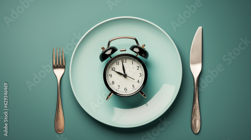 alarm clock on plate, food concept by the clock. Generative Ai. 