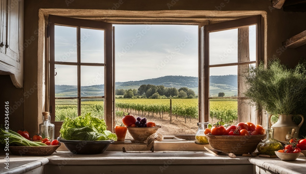 Fototapeta premium Authentic Italian kitchen with fresh ingredients and Mediterranean diet
