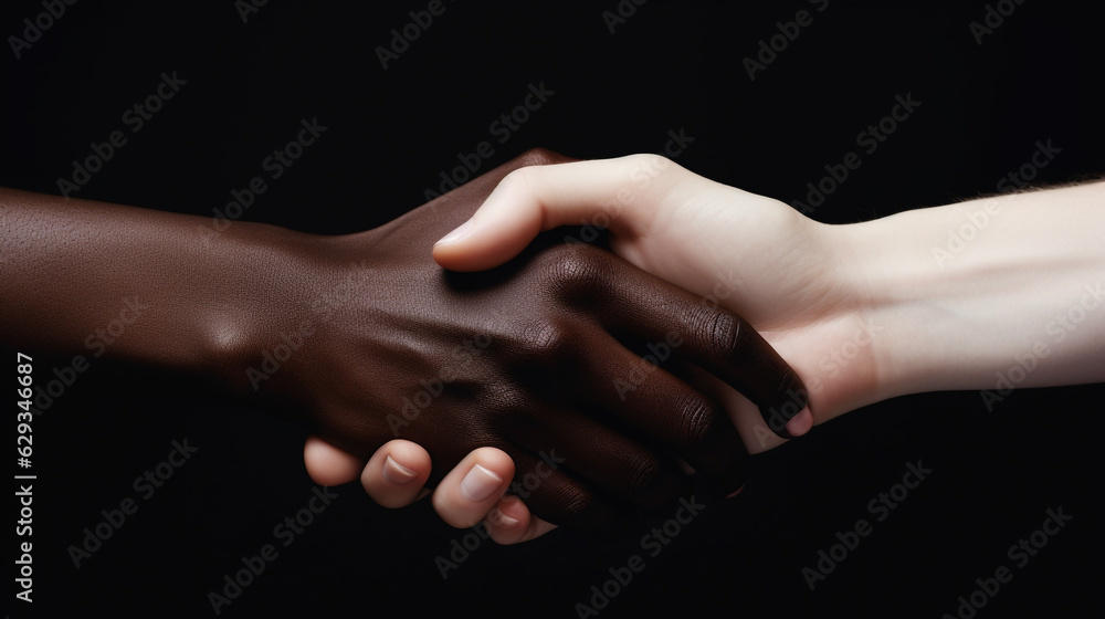 hands of people of different races in a handshake. Generative Ai. 