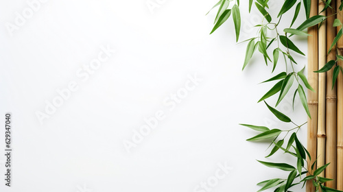 bamboo leaves on white background top view for your design. Generative Ai. 