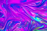 Abstract holographic background in 80s, 90s style. Modern bright neon colored crumpled metallic psychedelic holographic foil texture