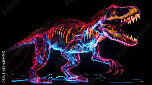 T-Rex Tyrannosaurus Rex Animal Plexus Neon Black Background Digital Desktop Wallpaper HD 4k Network Light Glowing Laser Motion Bright Abstract  © Sorab