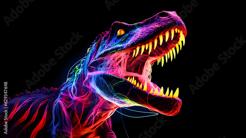 T-Rex Tyrannosaurus Rex Animal Plexus Neon Black Background Digital Desktop Wallpaper HD 4k Network Light Glowing Laser Motion Bright Abstract 
