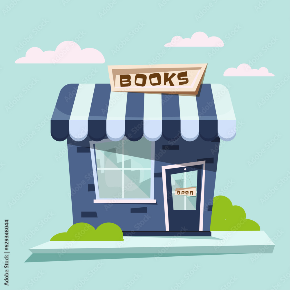 Bookshop in modern style, blue. Collection of city objects. Bookshop in modern style, blue. Collection of city objects.
