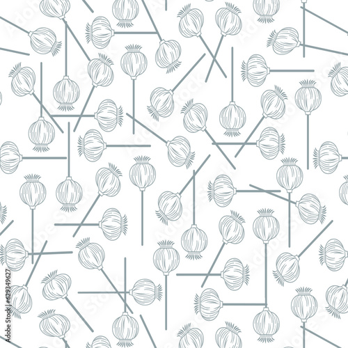 Poppy seeds pods seamless vector pattern.