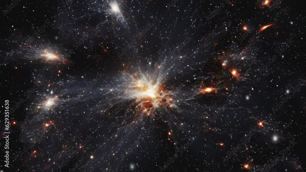 Cluster of galaxies. Cosmic chain of galaxies. Cluster of galaxies. Cosmic chain of galaxies.