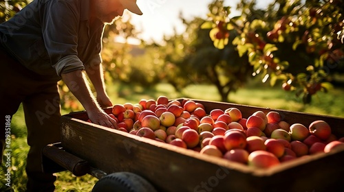 Foto Apple orchard owner presses freshly harvested apples