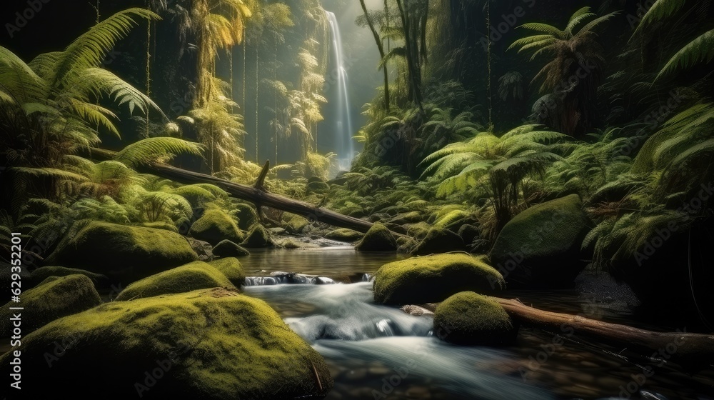 Fototapeta premium Waterfall, Tropical rainforest waterfall in the jungle landscape.