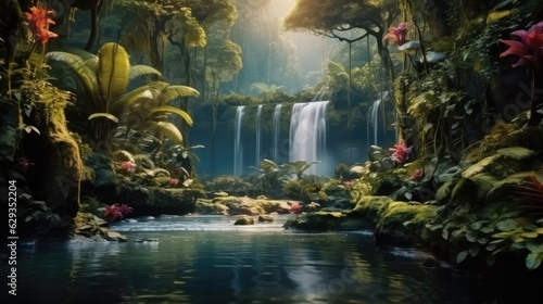 Rainforest Waterfall, Waterfall in tropical forest, Beautiful natural landscape in the forest.