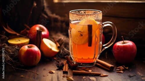 Rustic setting with freshly pressed apple cider