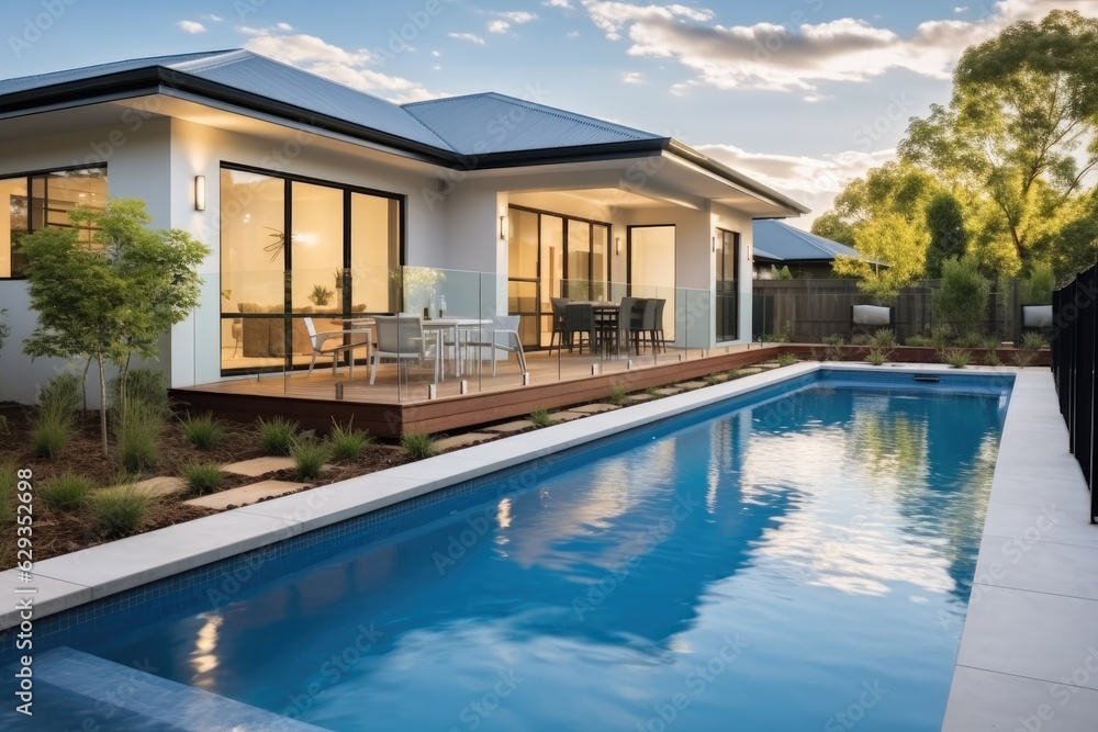 Fototapeta premium Modern house Exterior and interior design with swimming pool.