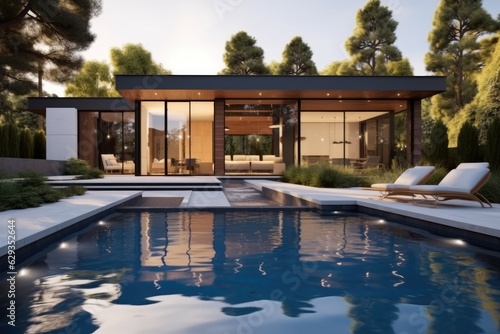 Wallpaper Mural Rear garden of a contemporary home with swimming pool, Modern real estate. Torontodigital.ca