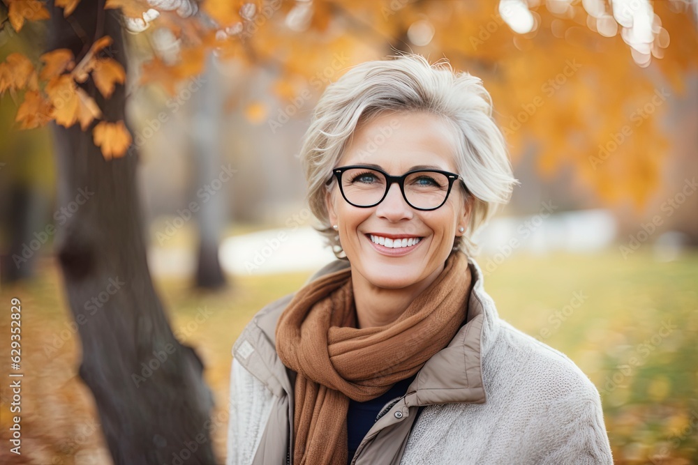 Joyful Middle-Aged Woman in Nature, A Photorealistic Capture of Mature Happiness Amidst the Serenity of a Wooded Park, High-Res 64K Portrait. Generative AI Joyful Middle-Aged Woman in Nature, A Photorealistic Capture of Mature Happiness Amidst the Serenity of a Wooded Park, High-Res 64K Portrait. Generative AI