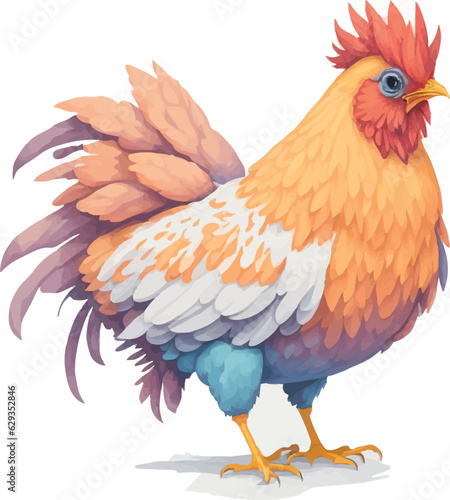 Cute rooster raising poultry vector illustration, white background