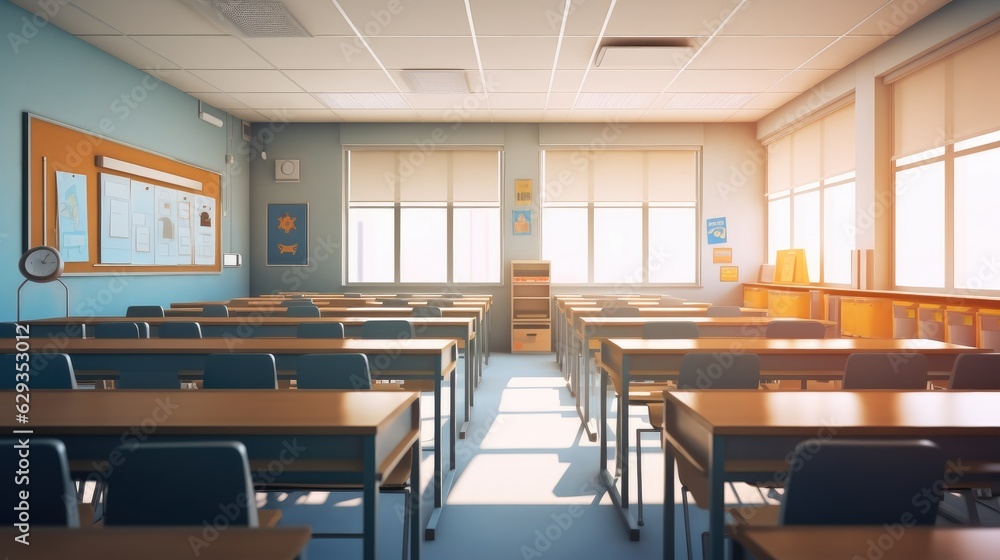 Chairs and table in high school Classroom, Empty classroom. Chairs and table in high school Classroom, Empty classroom.
