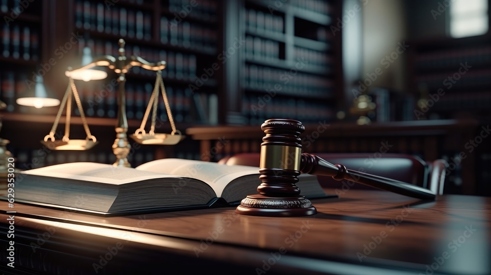 Judge gavel and books, Law firm courtroom, Office space for legal work, Lawyers and judges concept. Judge gavel and books, Law firm courtroom, Office space for legal work, Lawyers and judges concept.