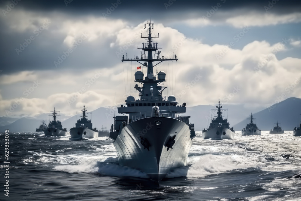 Photo & Art Print A line ahead of modern military naval 